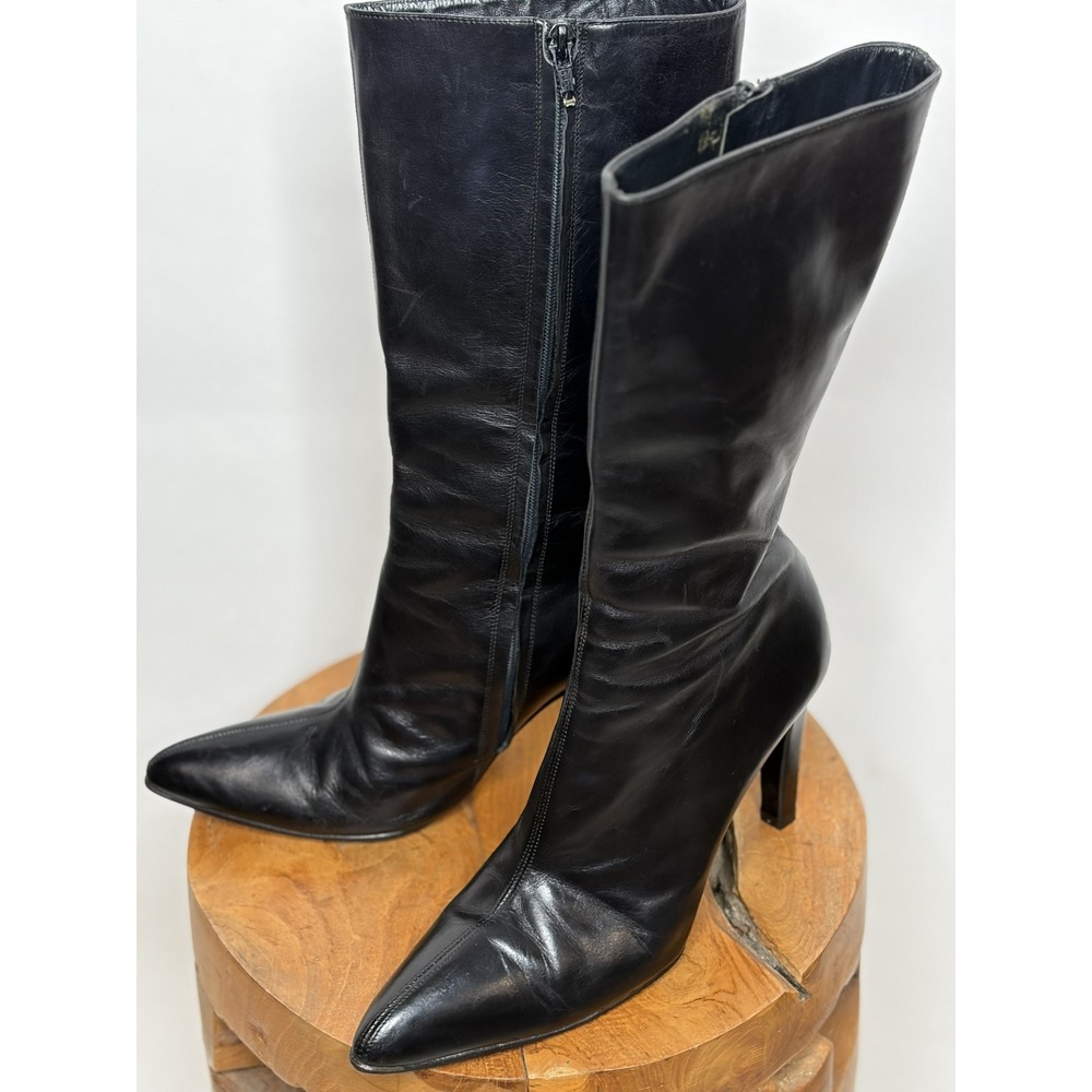 Ralph Lauren Collection Kelsey Boots 7B Black Leather Pointed Toe Stiletto Italy - Picture 4 of 10